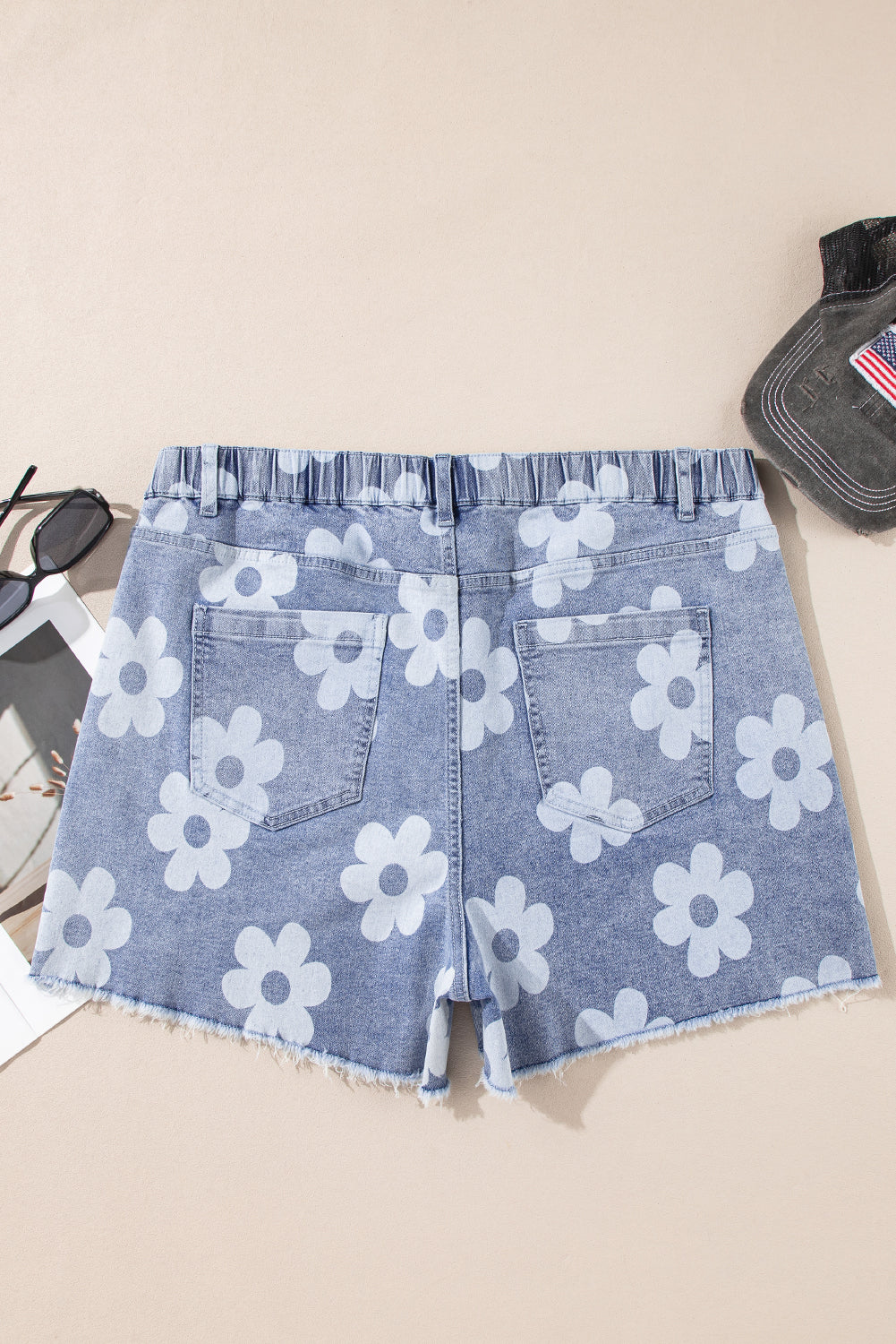 Plus Size Floral High Waist Denim Shorts