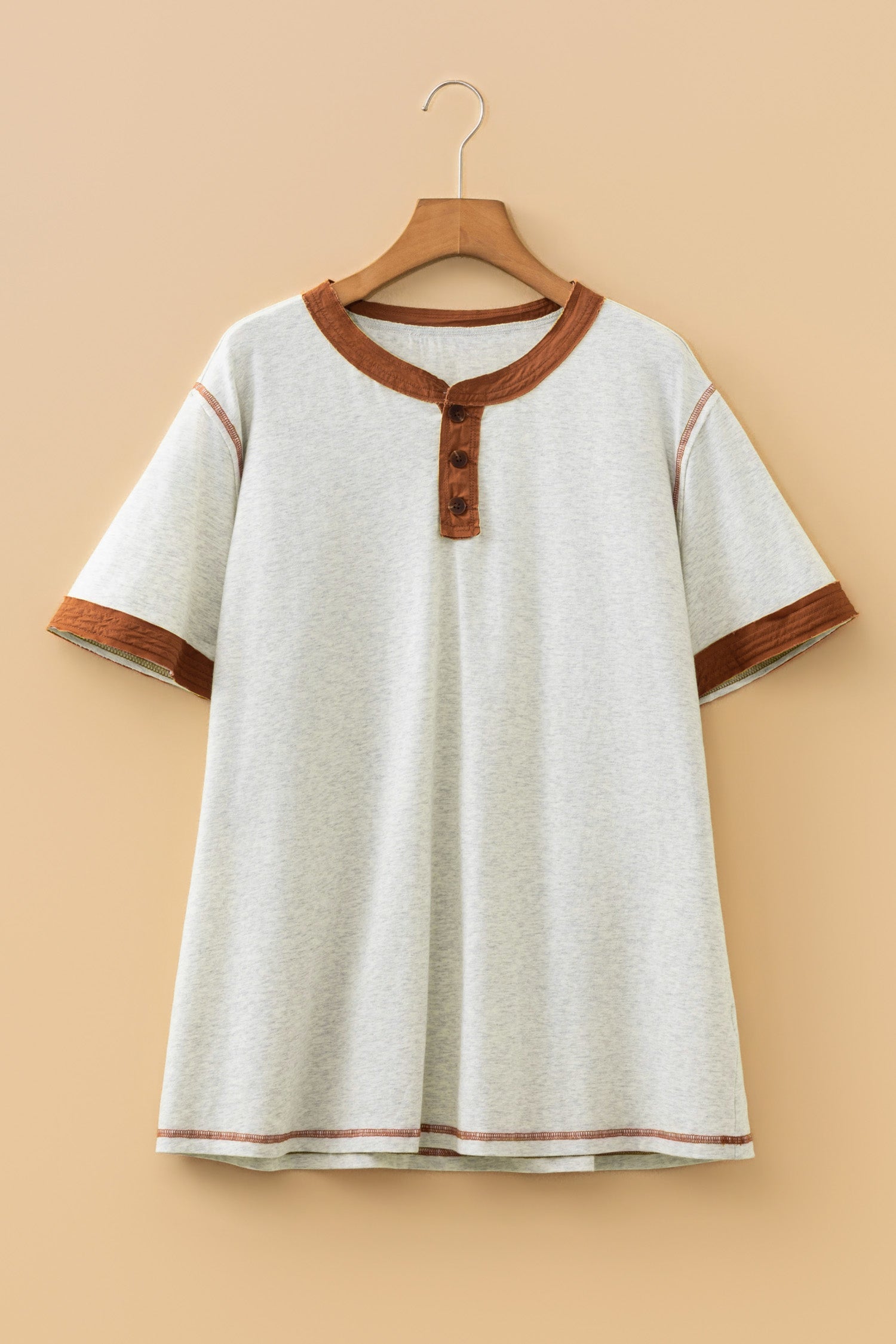 Plus Size Colorblock Distressed Short Sleeve Henley Tee