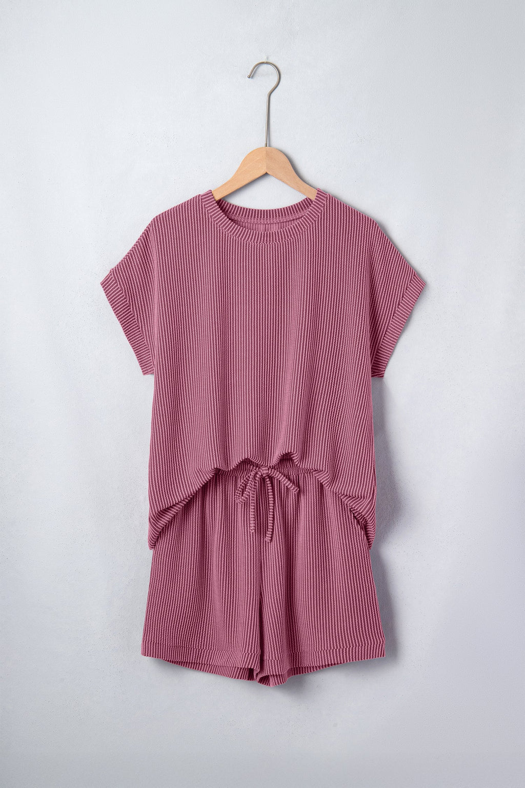 Solid Corded Knit Tee & Drawstring Short Set