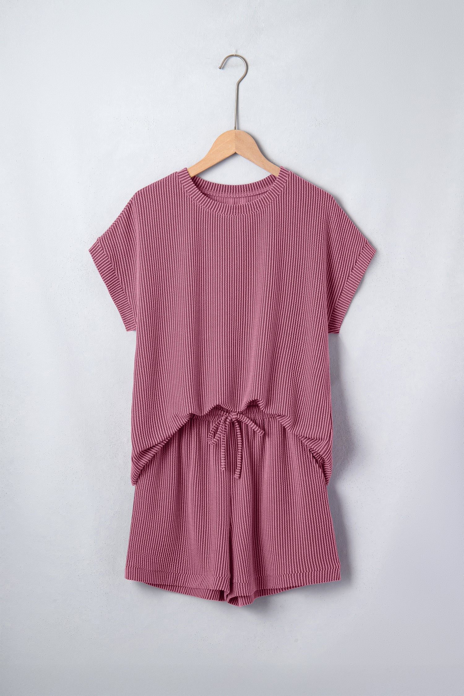 Solid Corded Knit Tee & Drawstring Short Set