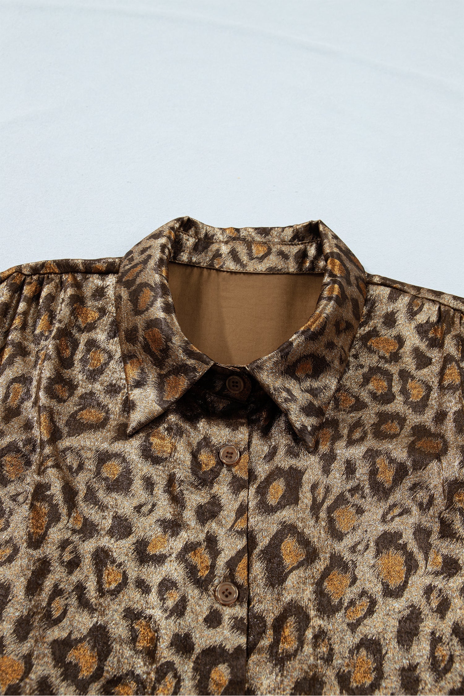 Plus Size Leopard Dolman Sleeve Buttoned Shirt