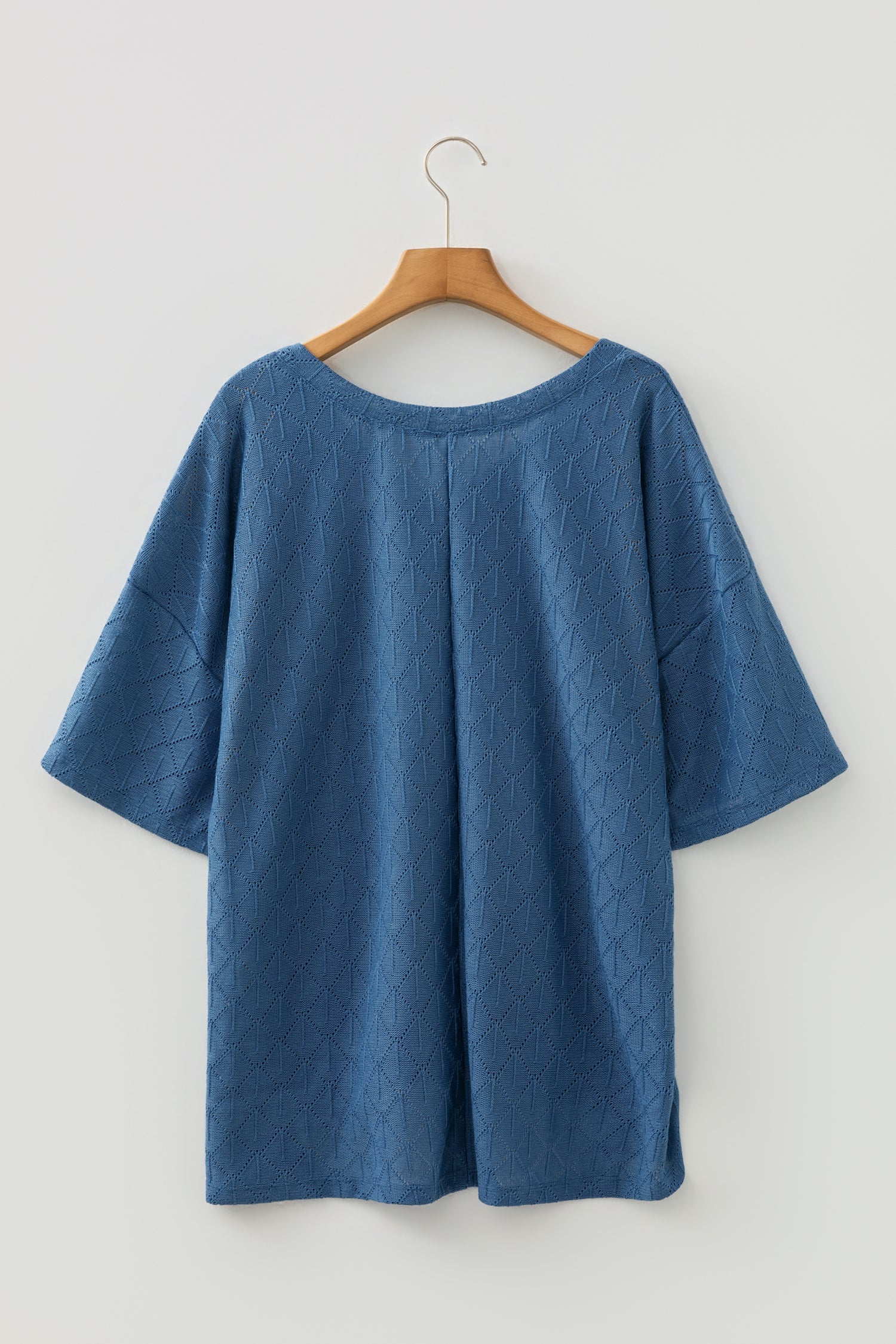 Plus Size Solid Pointelle Knit Rhombus V-Neck Top