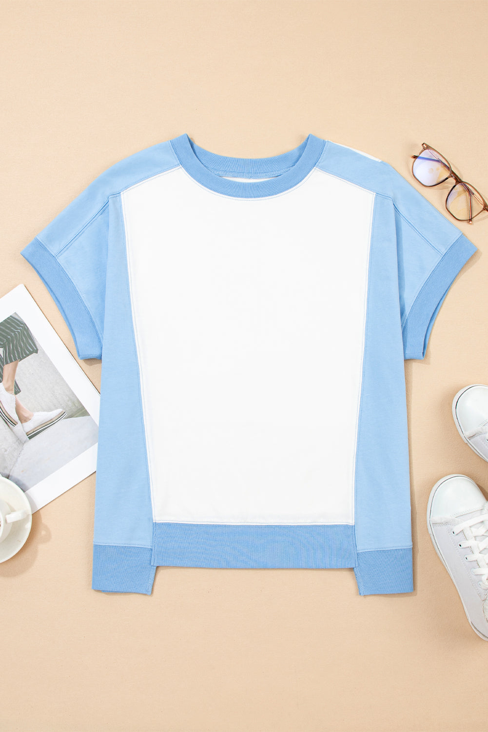 Colorblock Exposed Seam Crew Neck T-Shirt