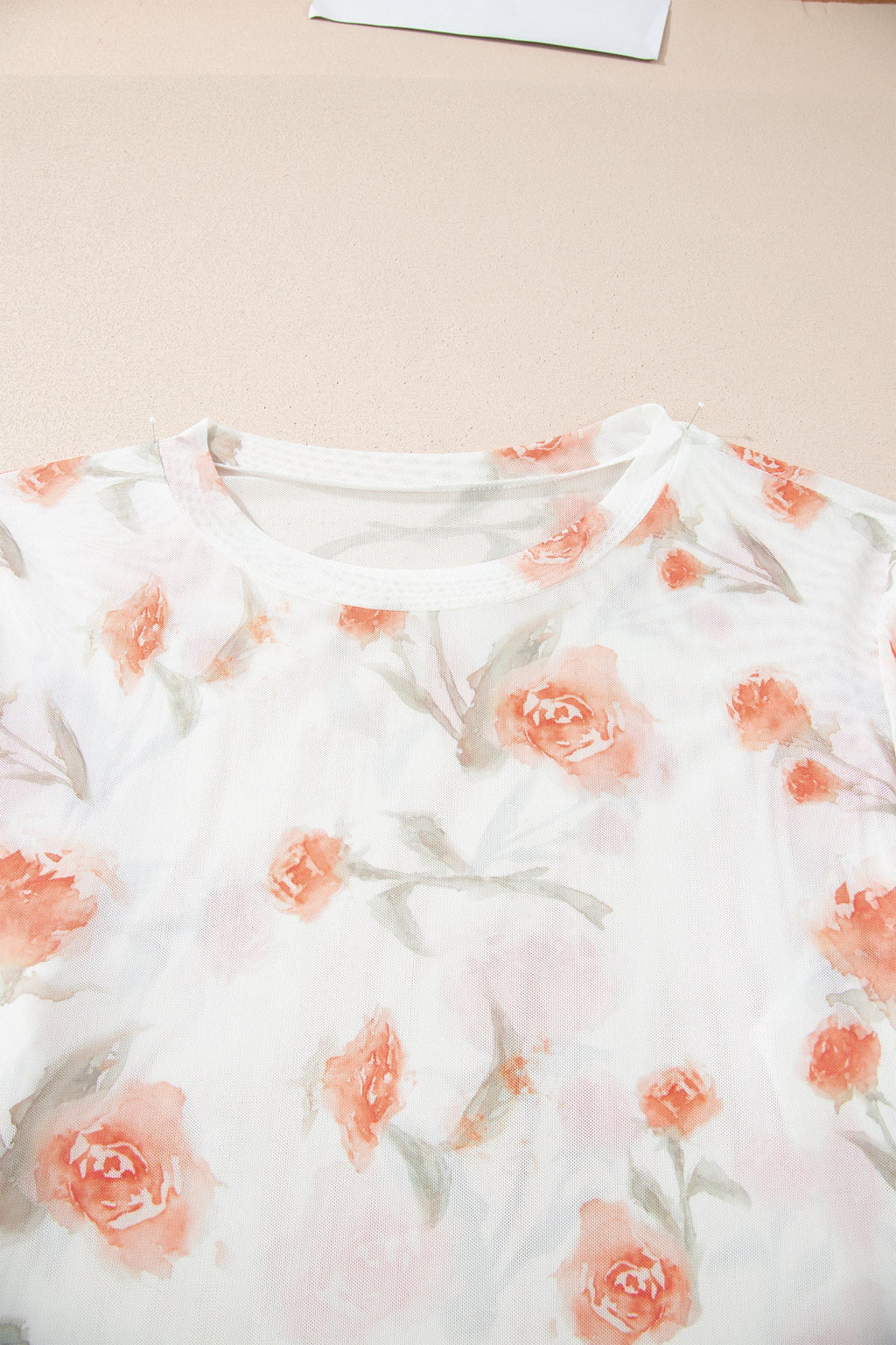 Plus Size Floral Sheer Mesh Long Sleeve Top