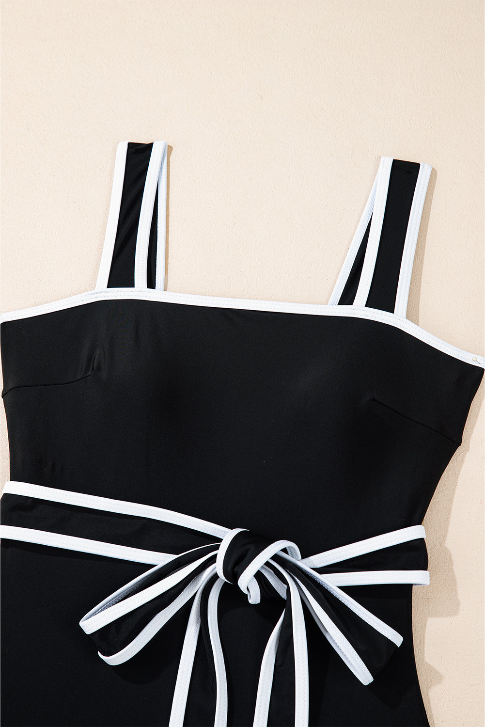 Colorblock Contrast Trim Belted One Piece Swimsuit
