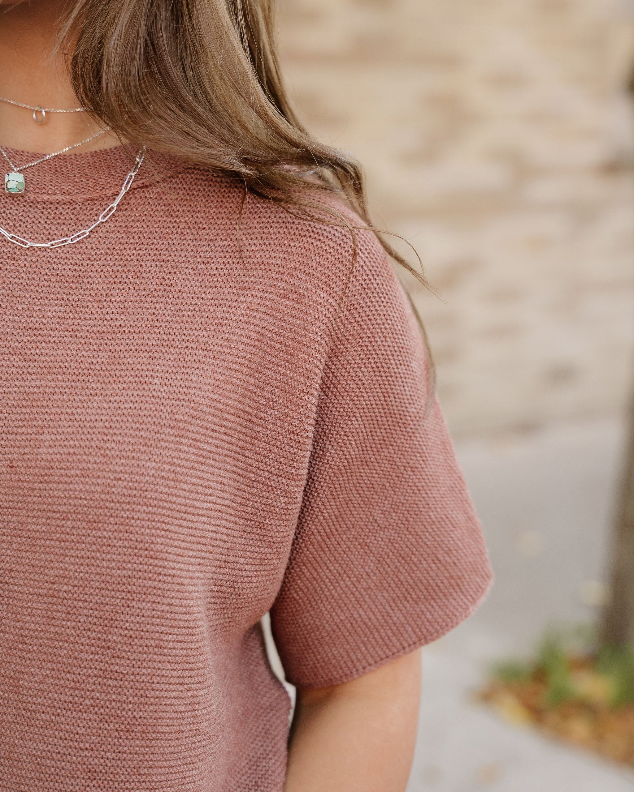 Maya Mock Neck Short Sleeve Sweater - Brown