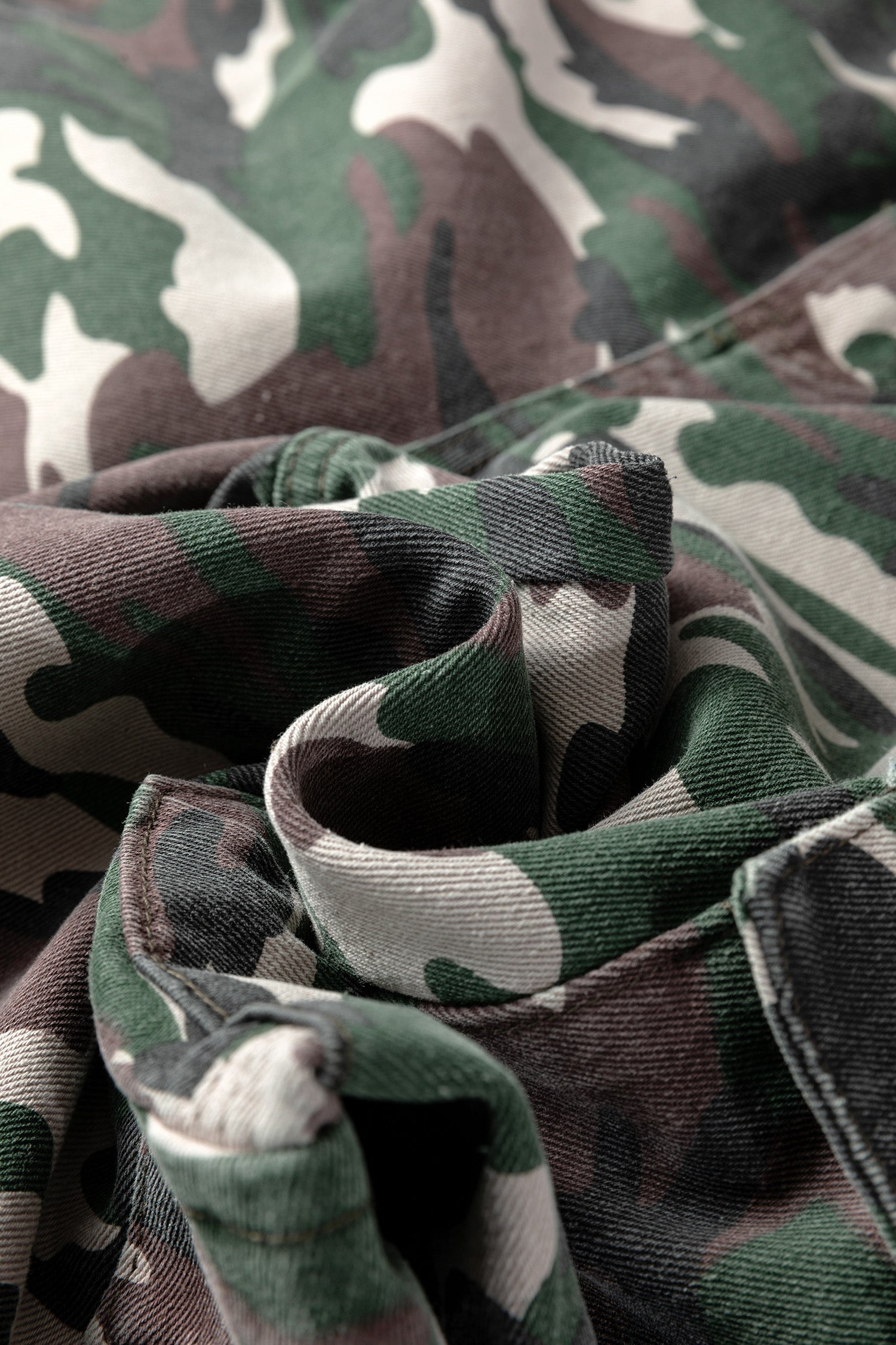 Camo Denim Cargo Wide Leg Pants