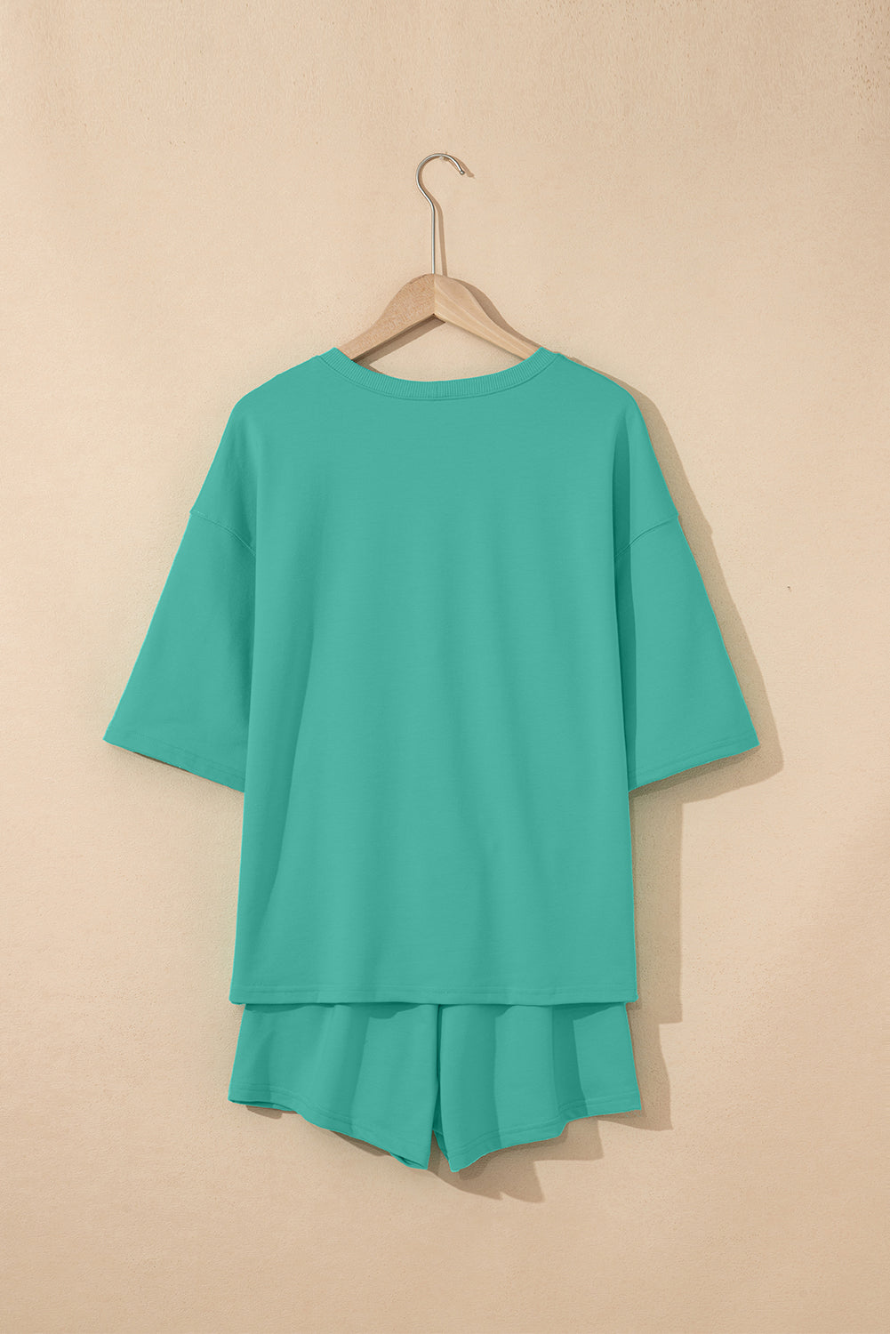 Solid Loose V-Neck Tee & Drawstring Shorts Set