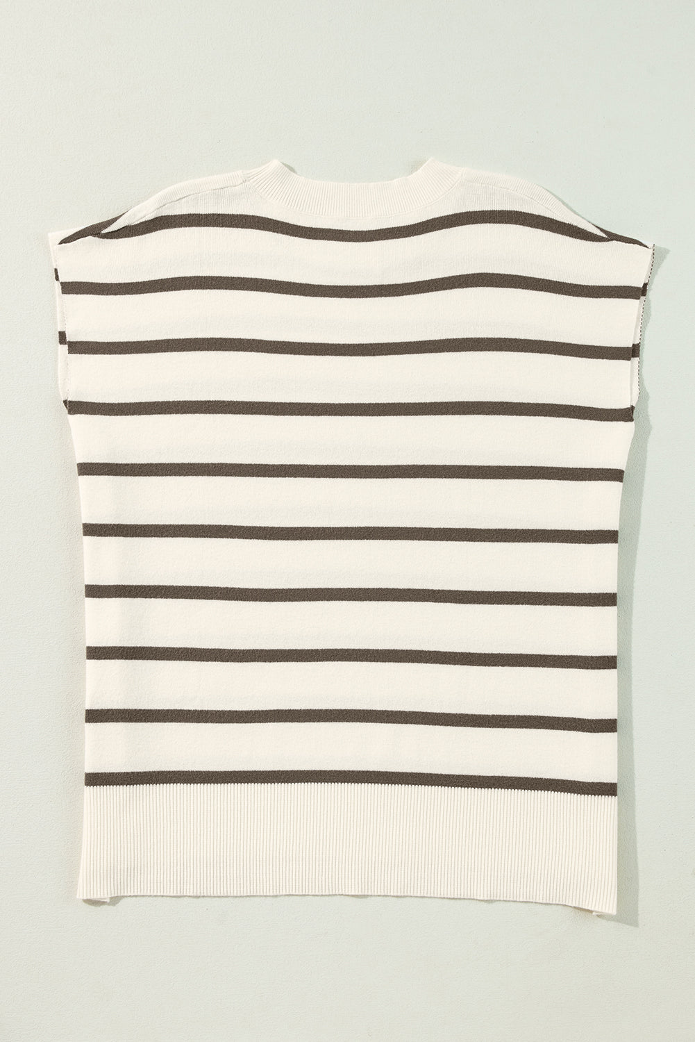 Stripe Side Slit Short Sleeve Sweater Tee