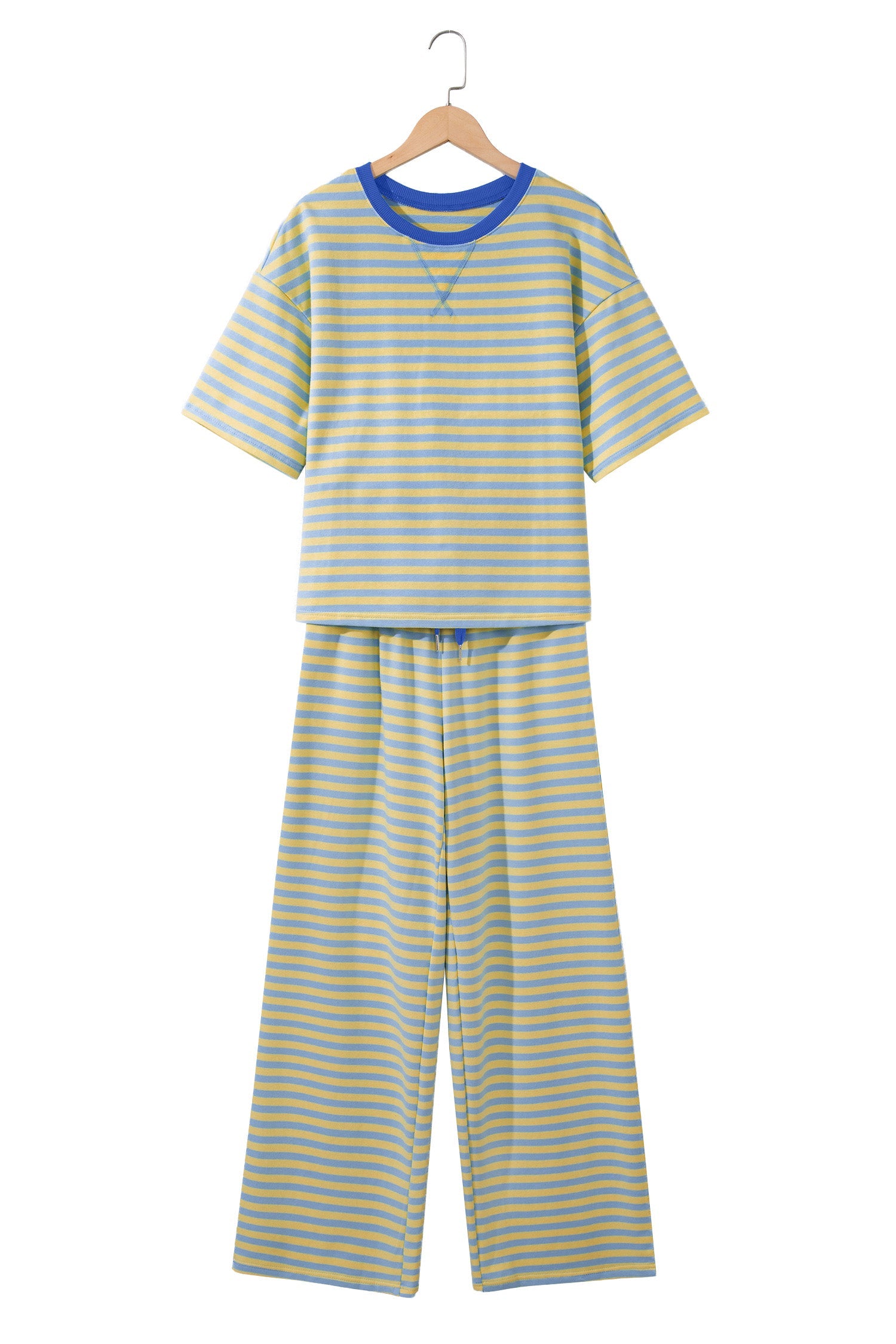 Stripe Colorblock Trim Short Sleeve Tee and Pants Set