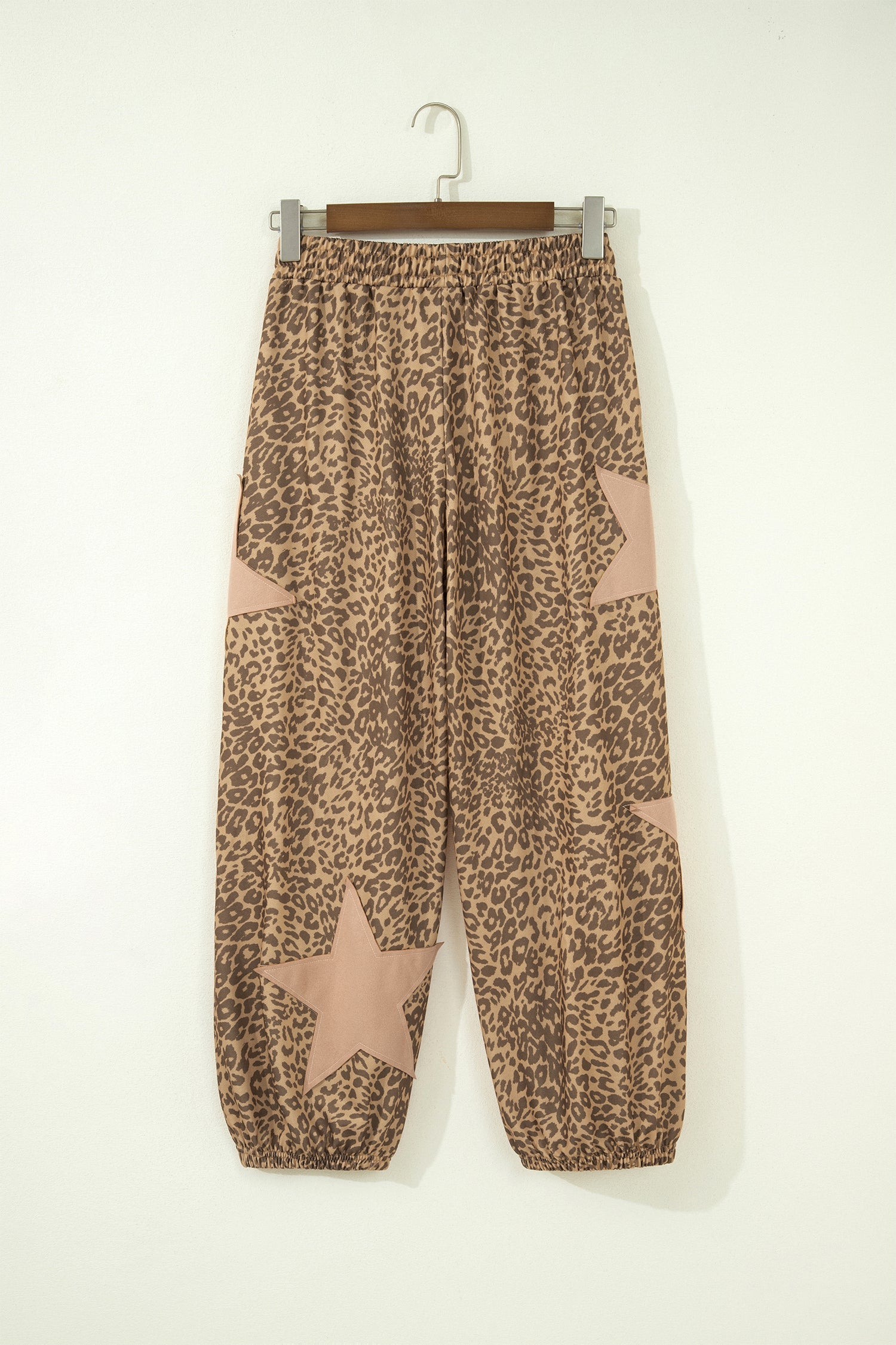Leopard Star Patch Drawstring Jogger Pants