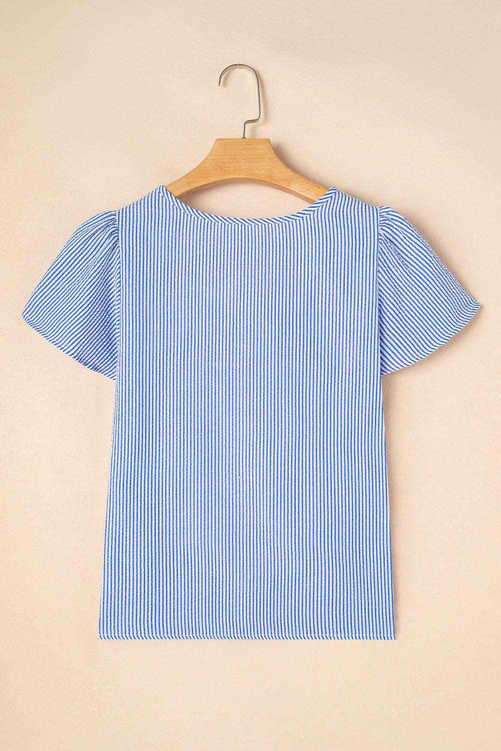 Stripe Crochet Square Neck Textured Ruffle Sleeve Blouse