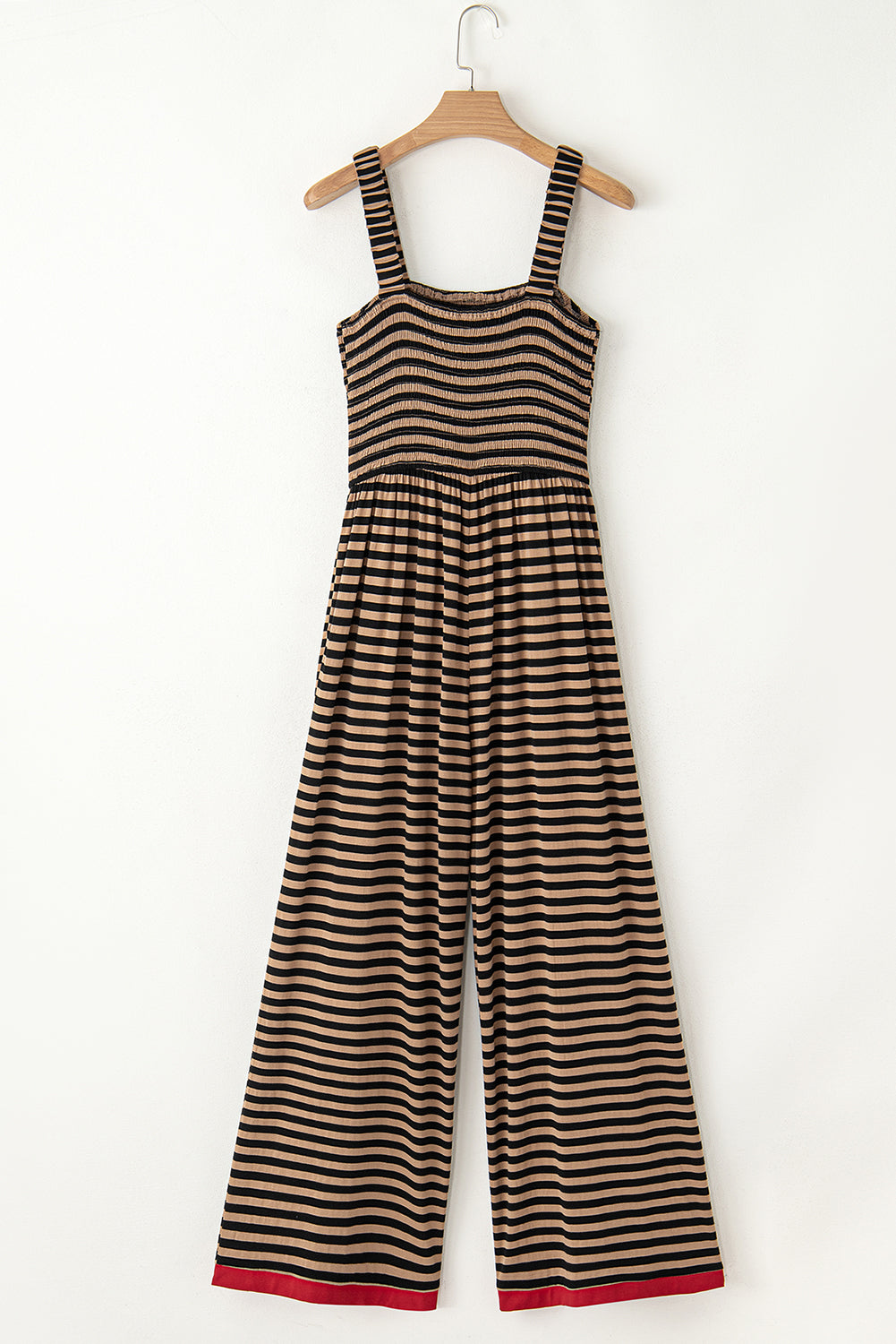 Stripe Square Neck Shirred Wide Leg Jumpsuit