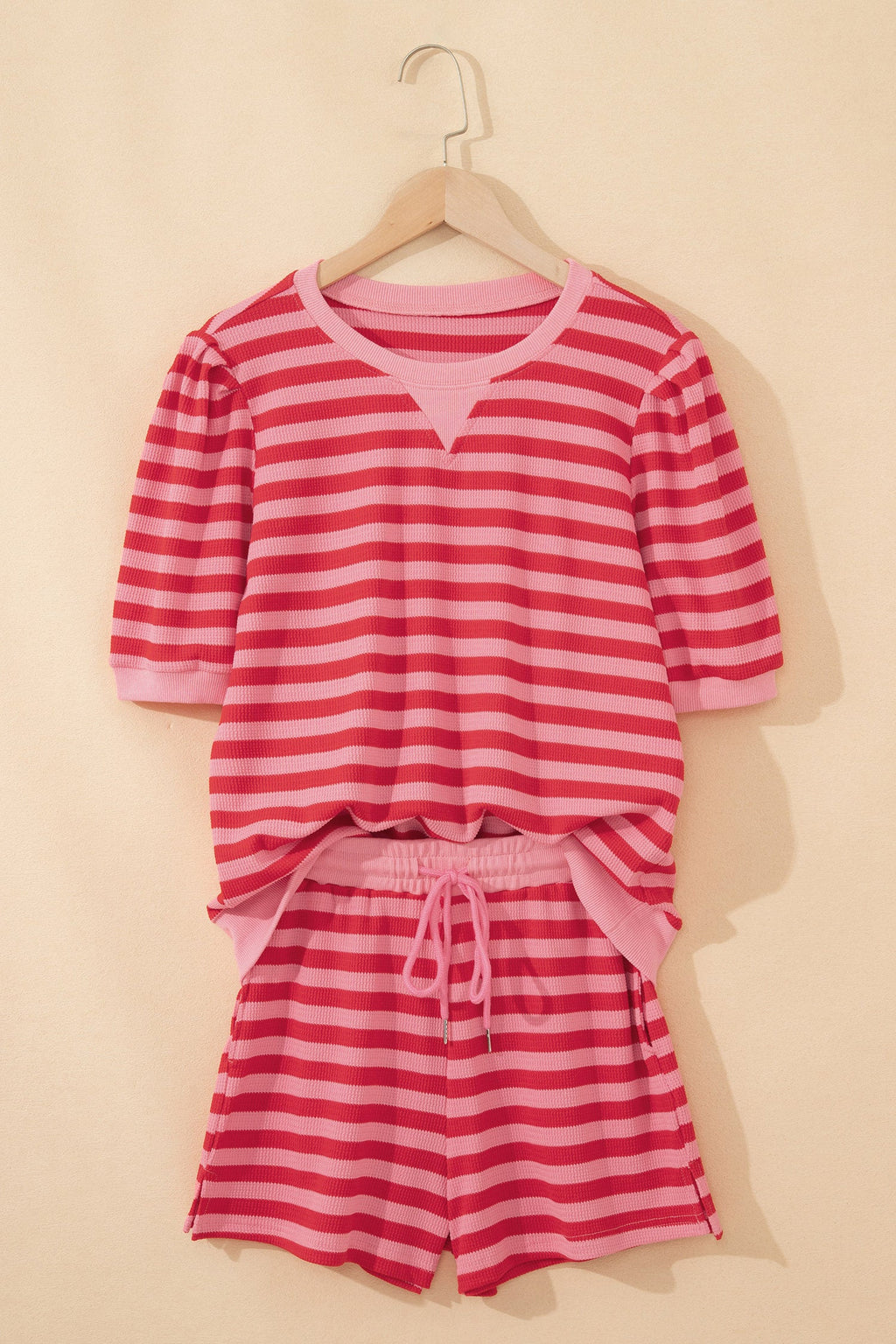 Stripe Puff Sleeve T-Shirt & Drawstring Shorts Set