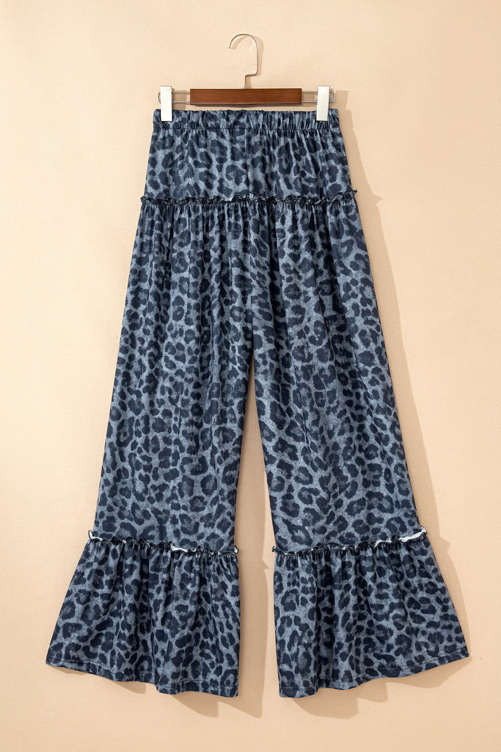 Leopard Frilled Drawstring Waist Wide Leg Pants
