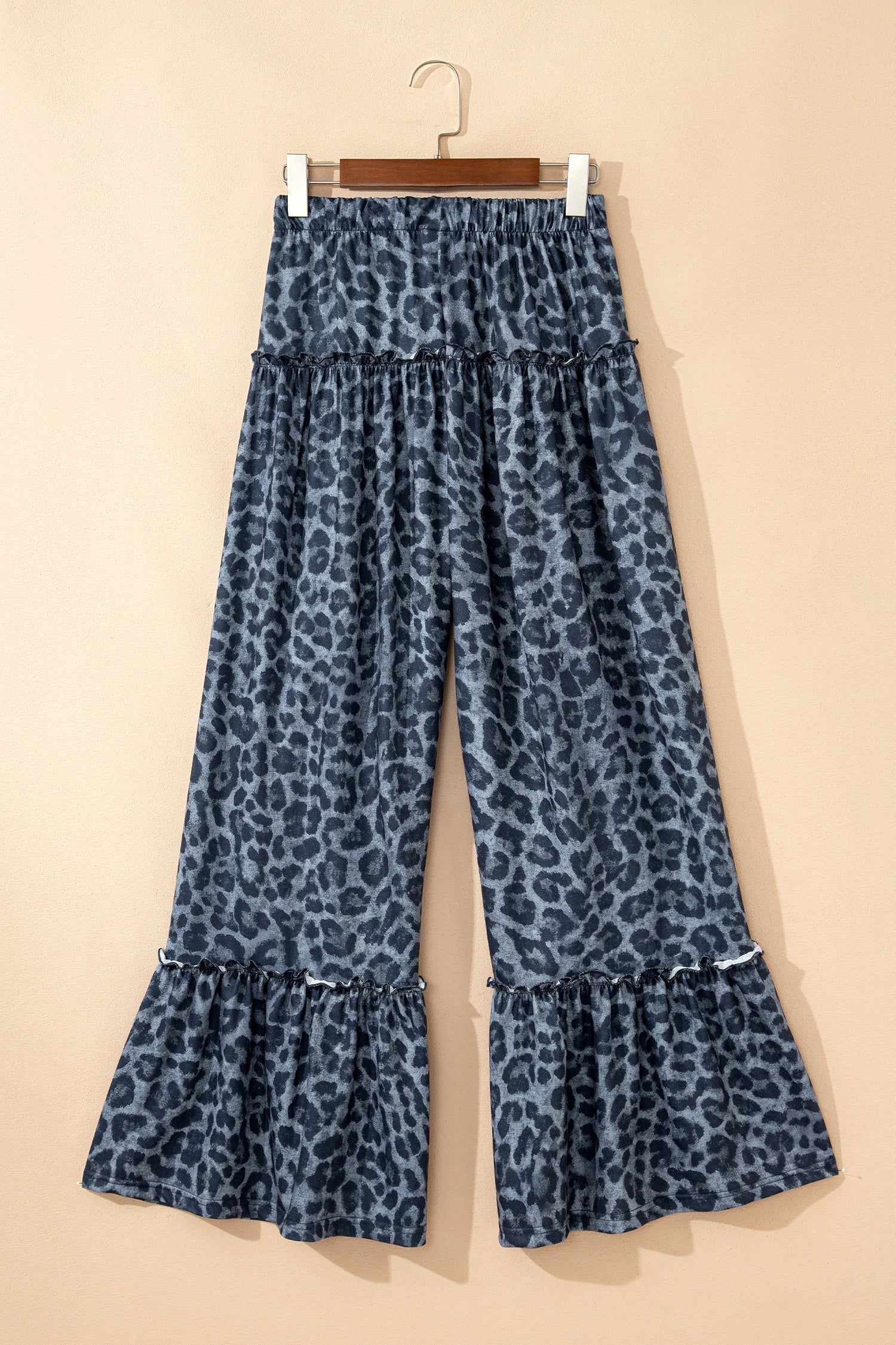 Leopard Frilled Drawstring Waist Wide Leg Pants