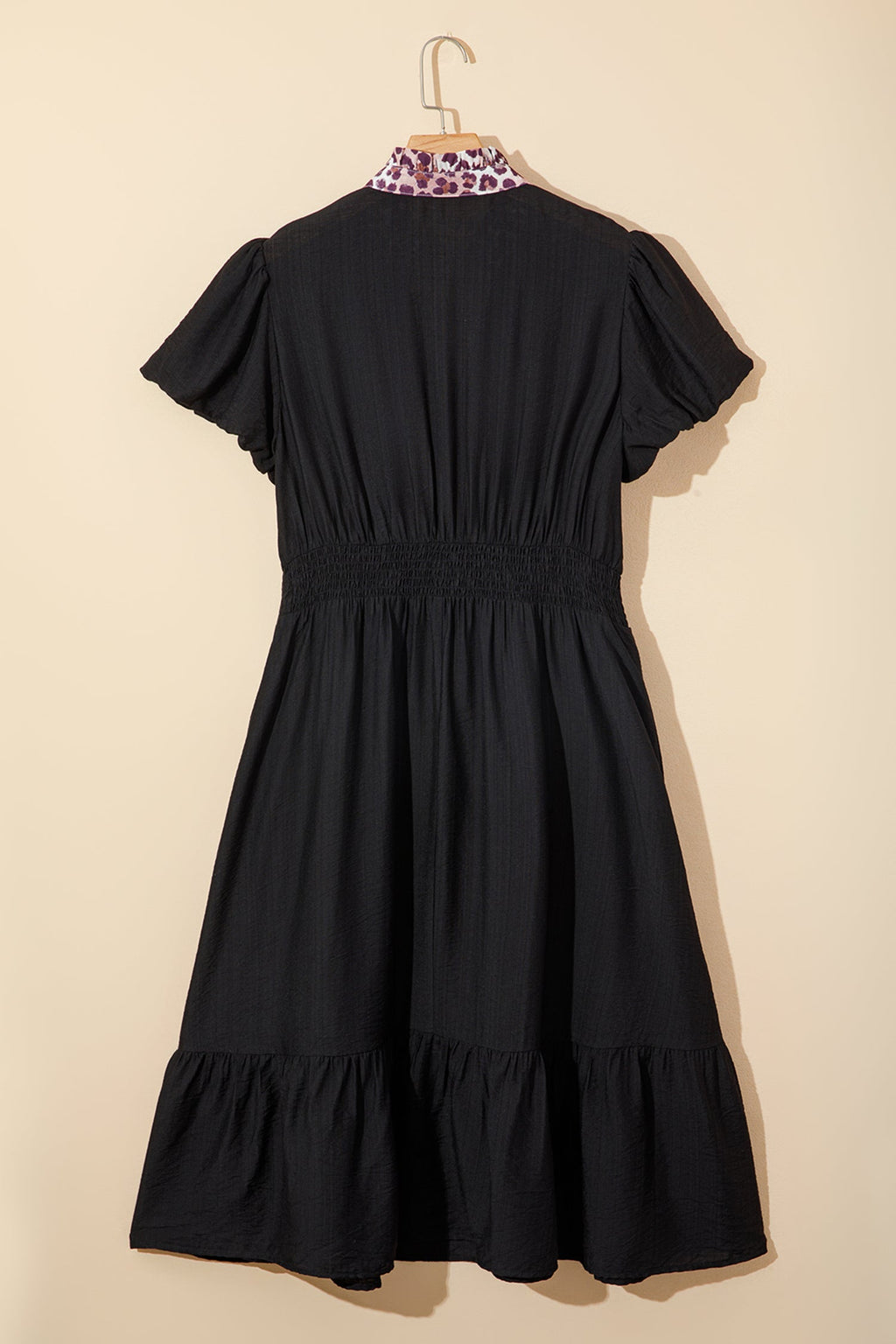 Plus Size Leopard Ruffle V-Neck Smocked Waist Dress