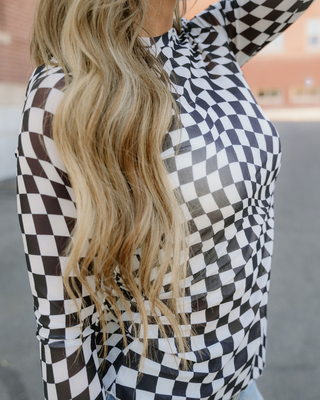 Sheer Checkered Top - Black