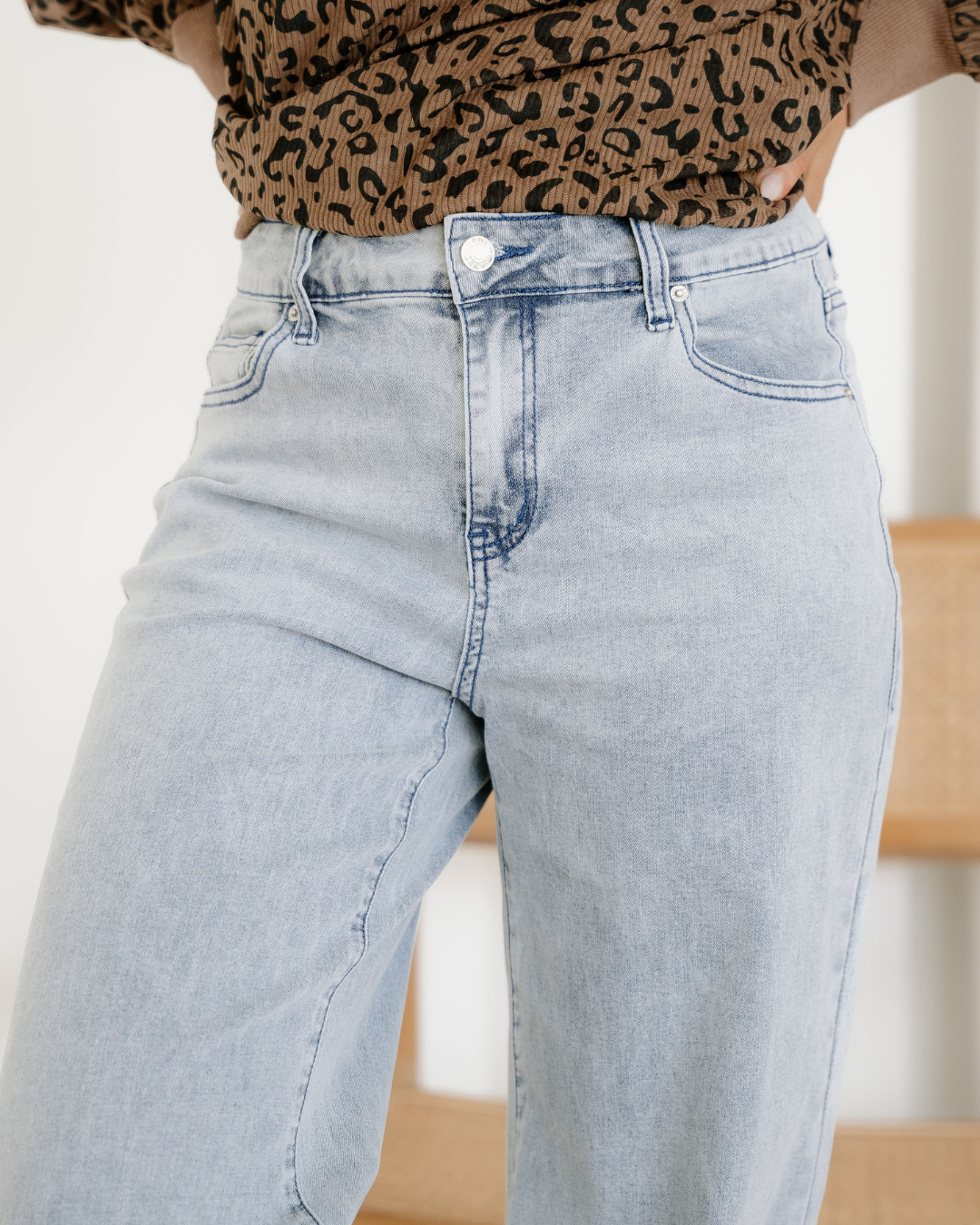 Naia Button Zip High Waist Flared Hem Jeans