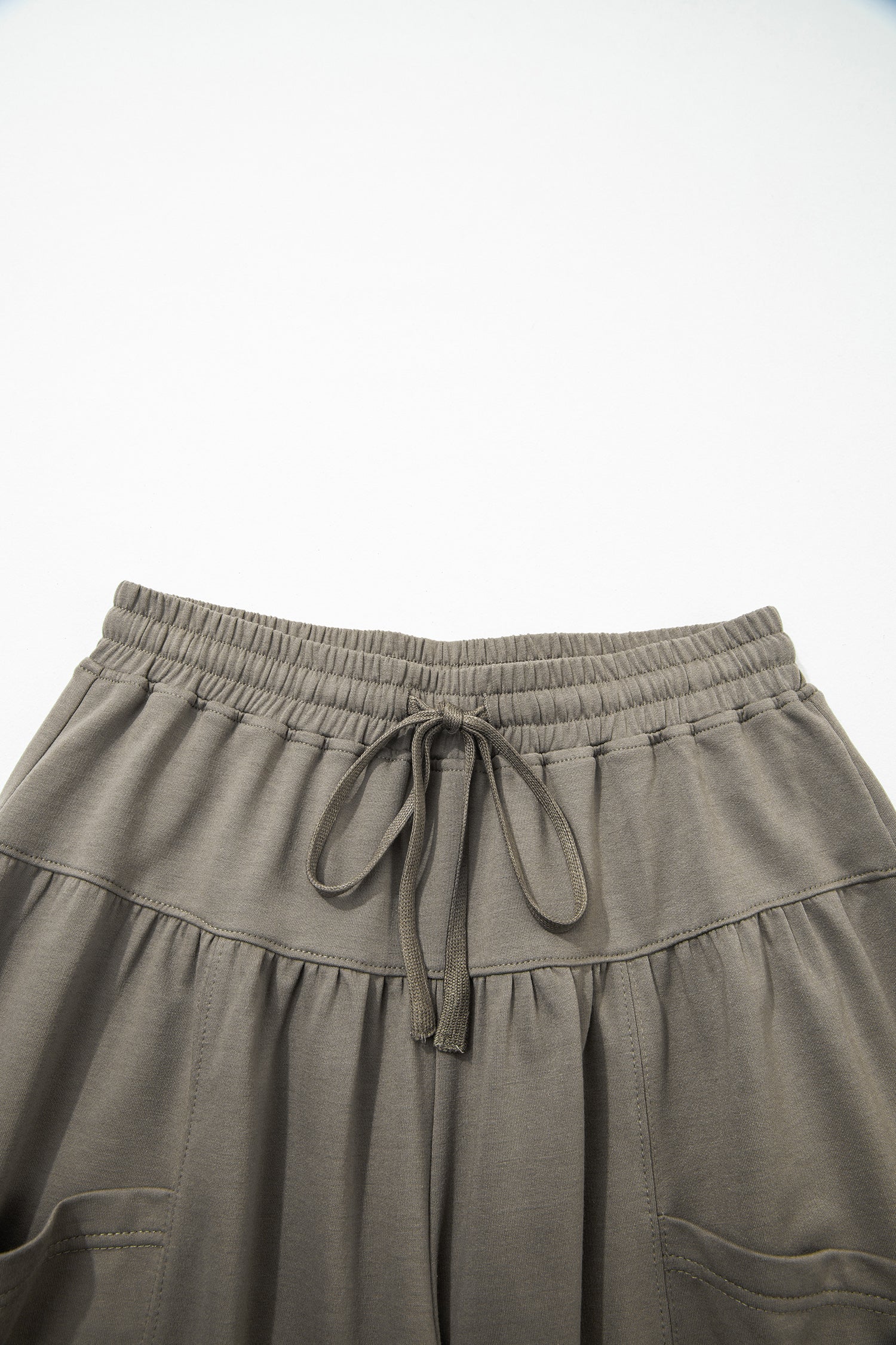 Solid Drawstring Elastic Waist Wide Leg Pants