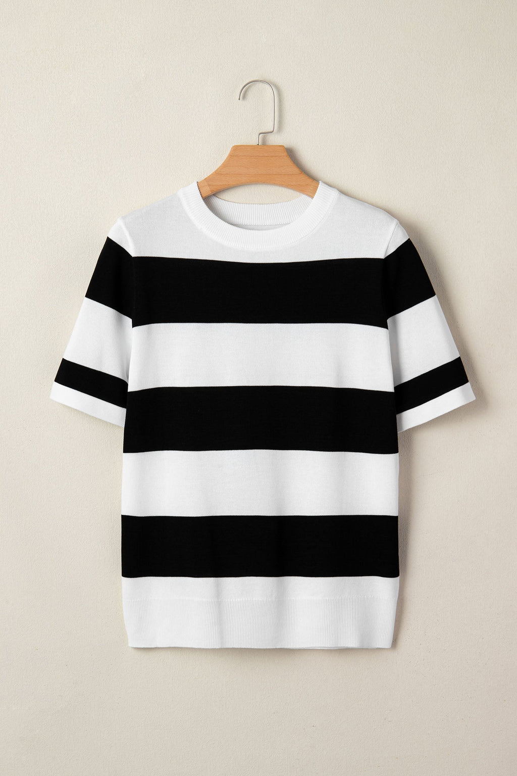 Stripe Colorblock Knitted Short Sleeve T-Shirt