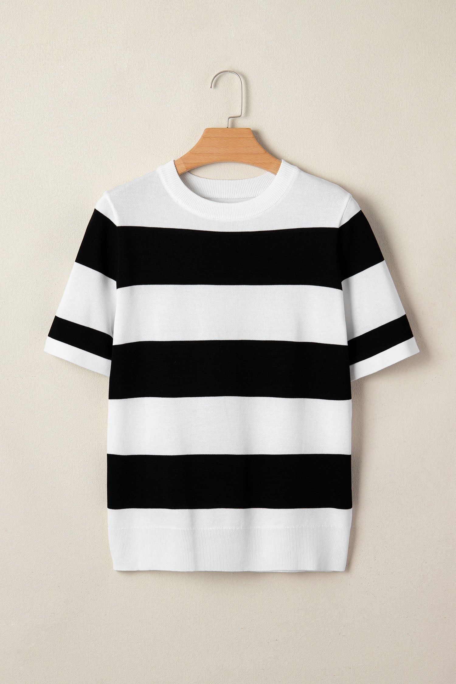 Stripe Colorblock Knitted Short Sleeve T-Shirt