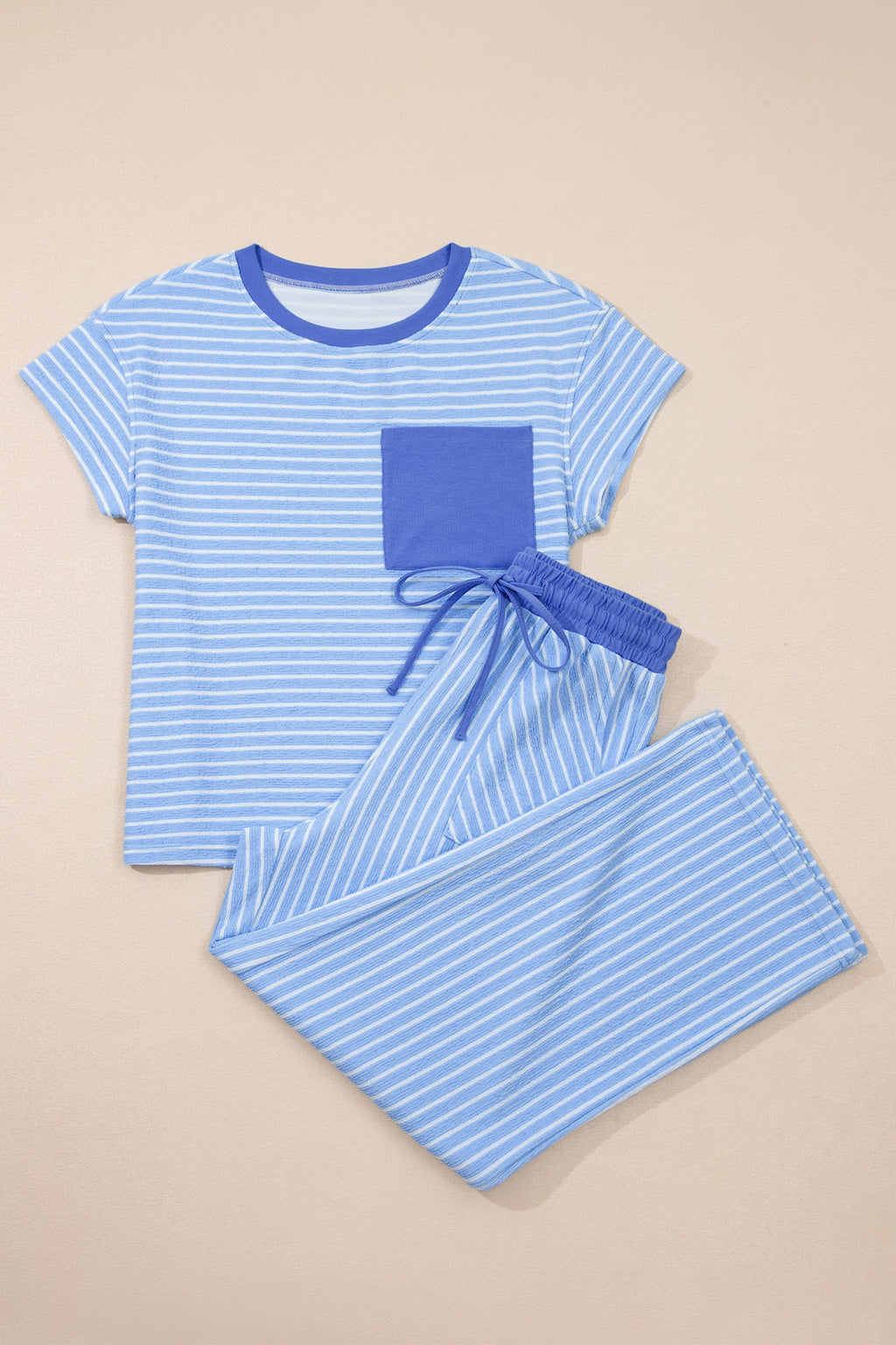 Stripe Crew Neck Tee & Drawstring Pants Set