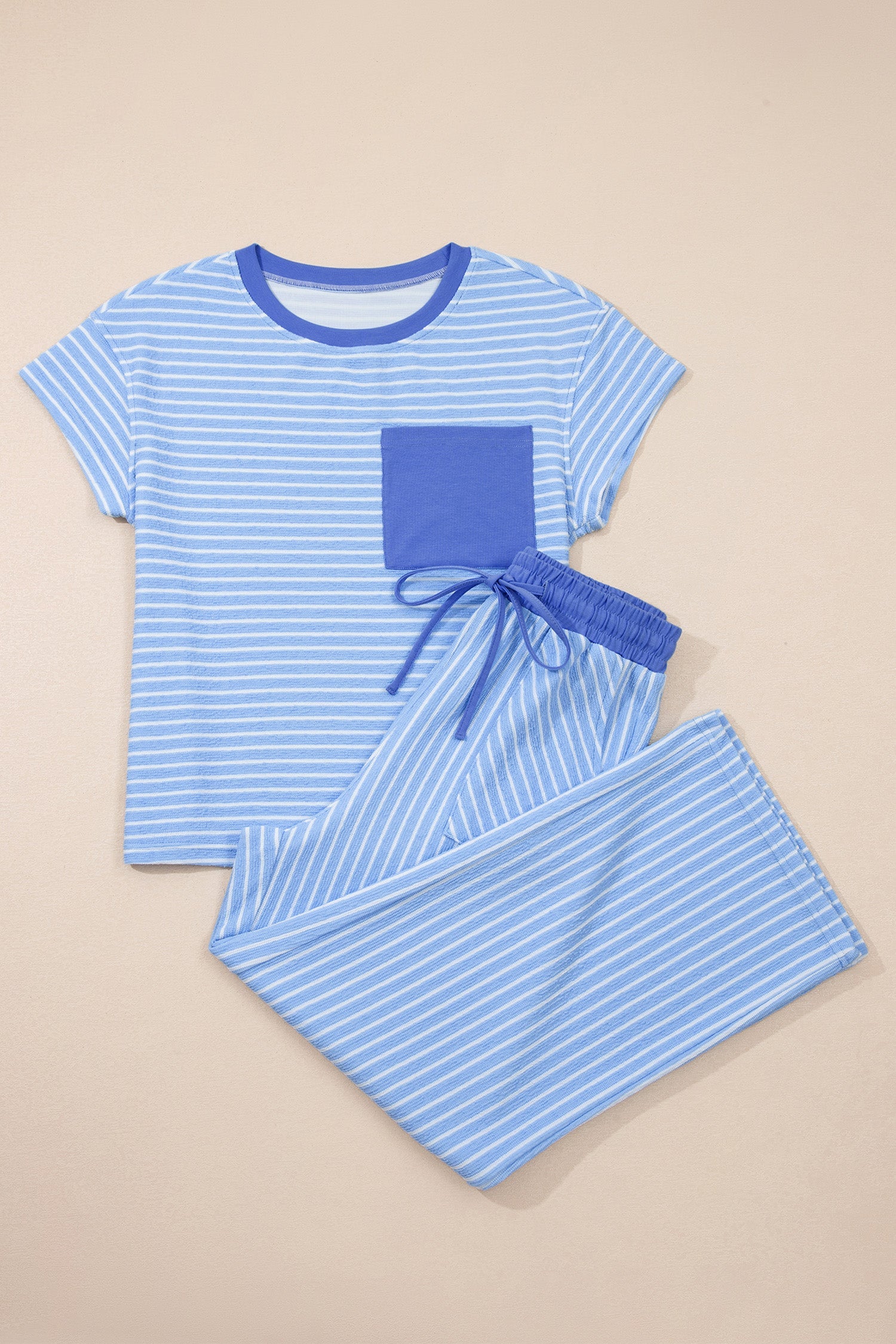 Stripe Crew Neck Tee & Drawstring Pants Set