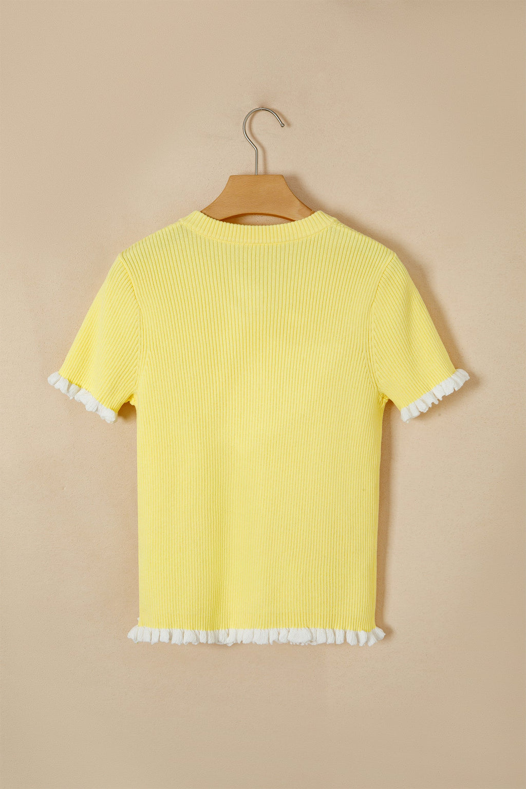 Solid Ribbed Frilled Short Sleeve Sweater Cardigan