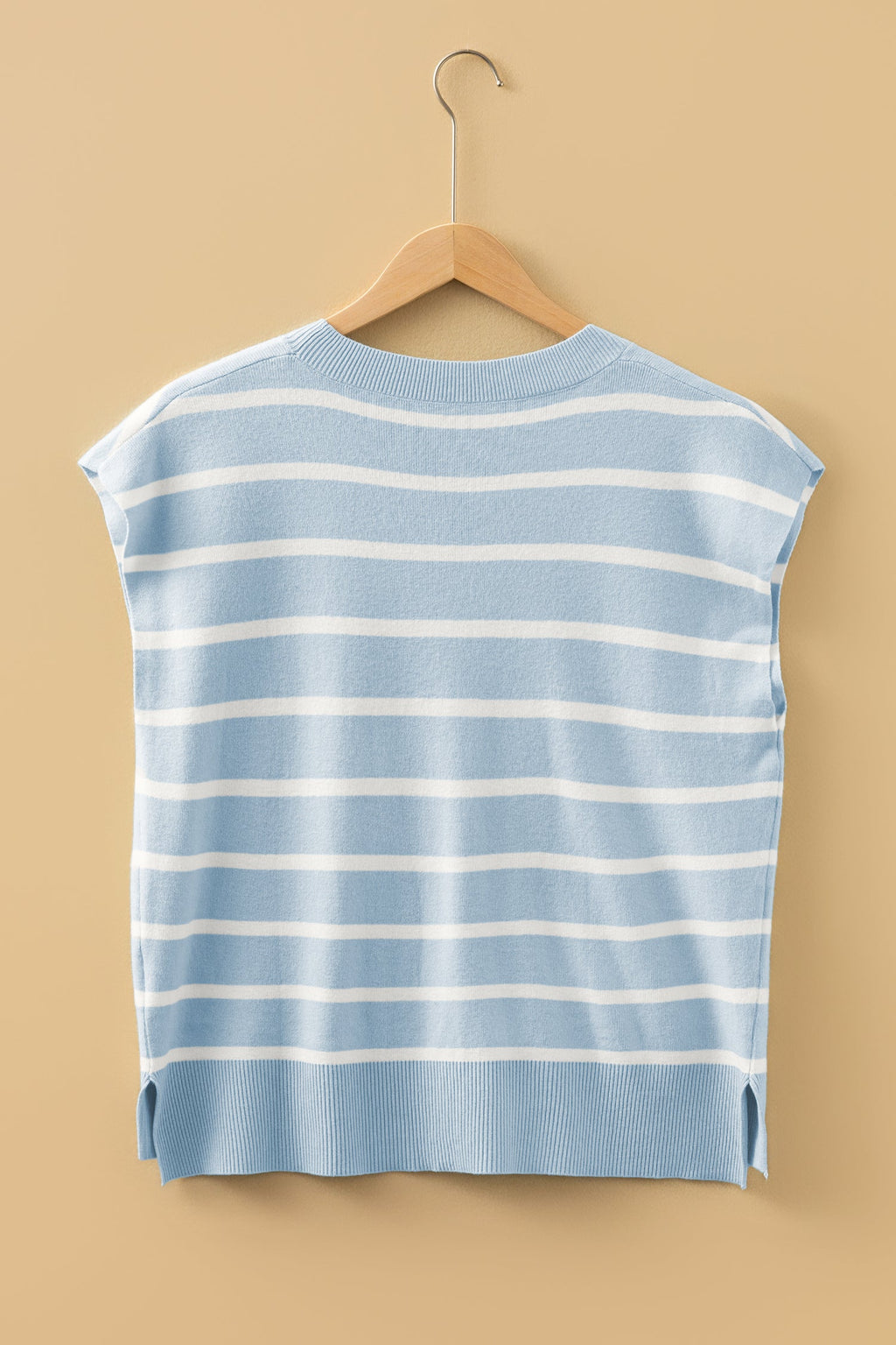 Stripe Side Slit Short Sleeve Sweater Tee