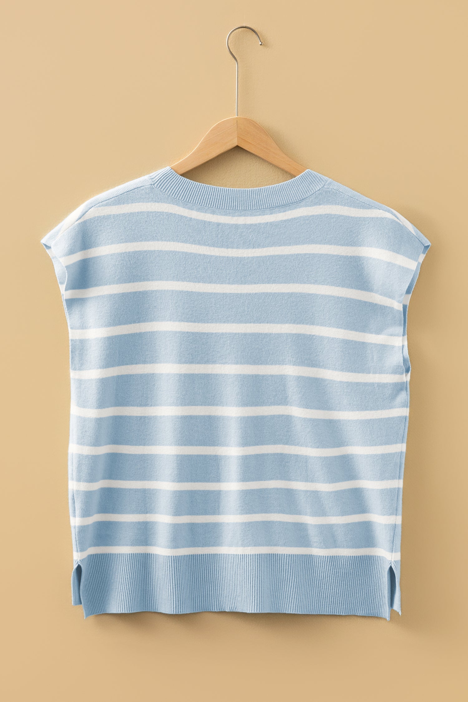 Stripe Side Slit Short Sleeve Sweater Tee