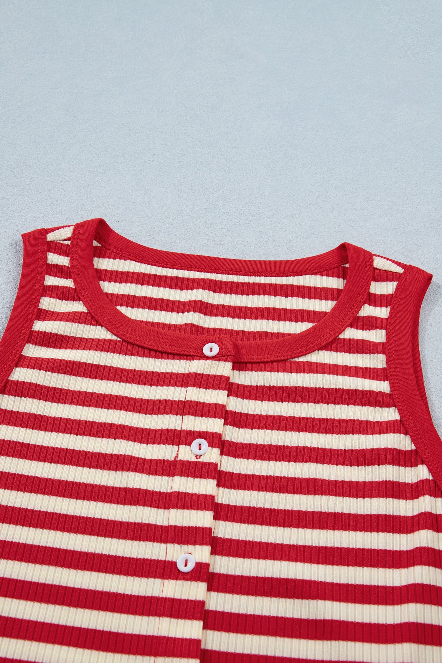 Stripe Ribbed Knit Buttoned Tank Top
