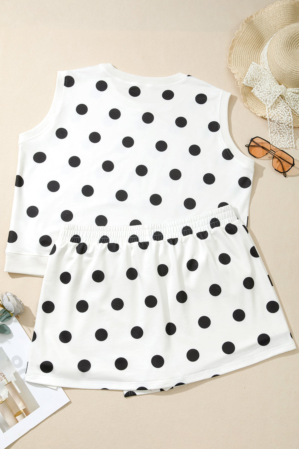 Plus Size Polka Dot Tank & Split Skort Set