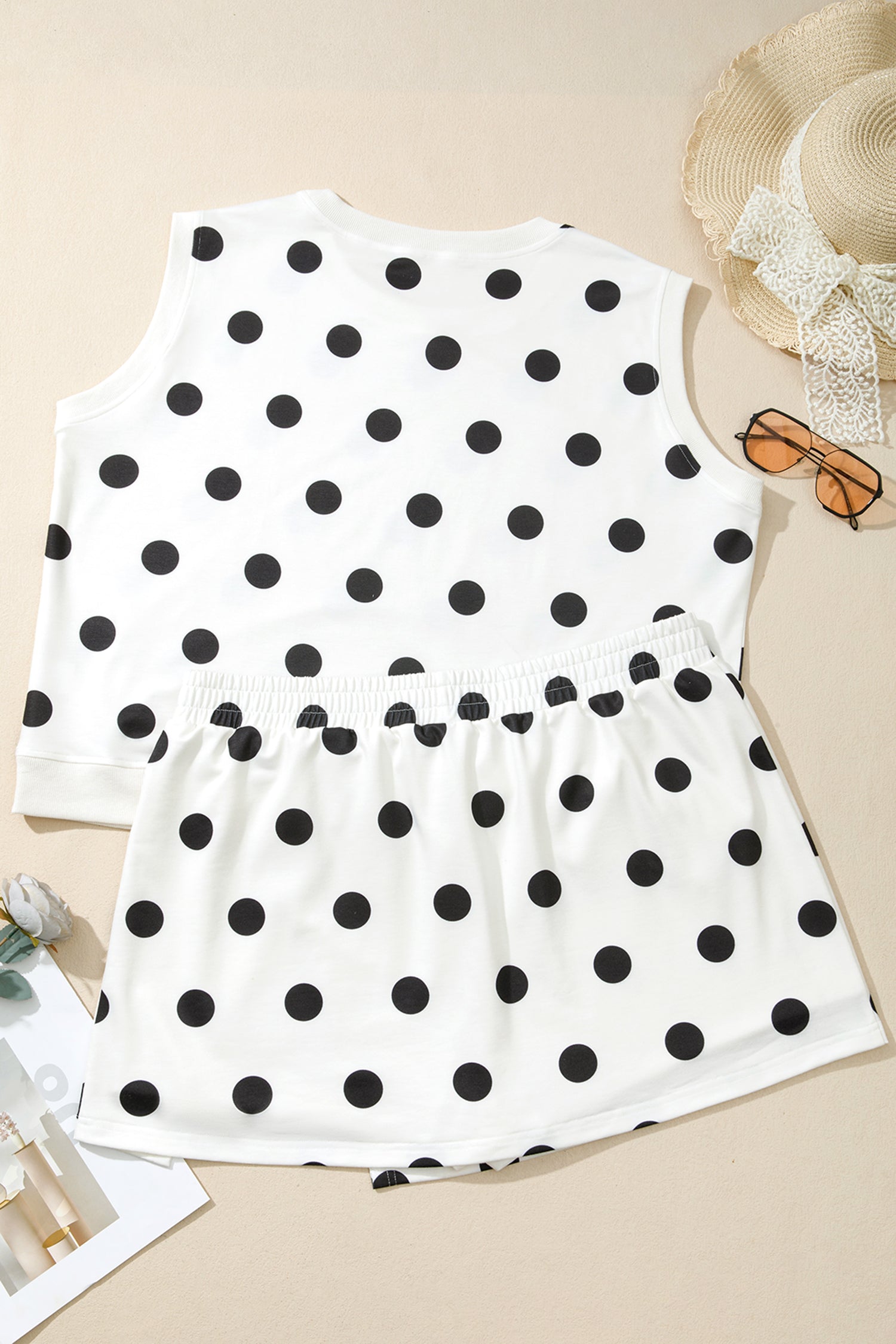 Plus Size Polka Dot Tank & Split Skort Set