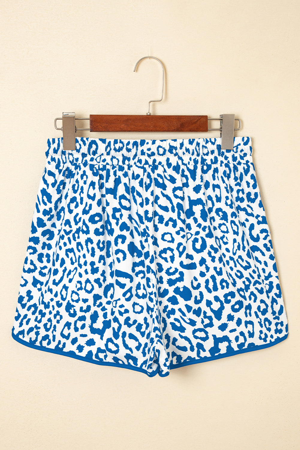 Leopard Contrast Trim Elastic Waist Drawstring Shorts