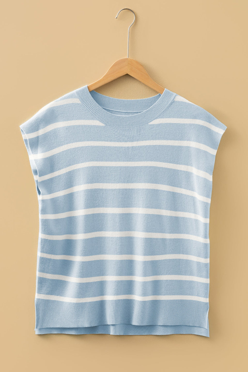 Stripe Side Slit Short Sleeve Sweater Tee