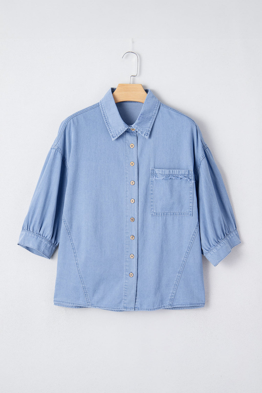 Blake Washed Drop Shoulder Bracelet Sleeve Chambray Shirt