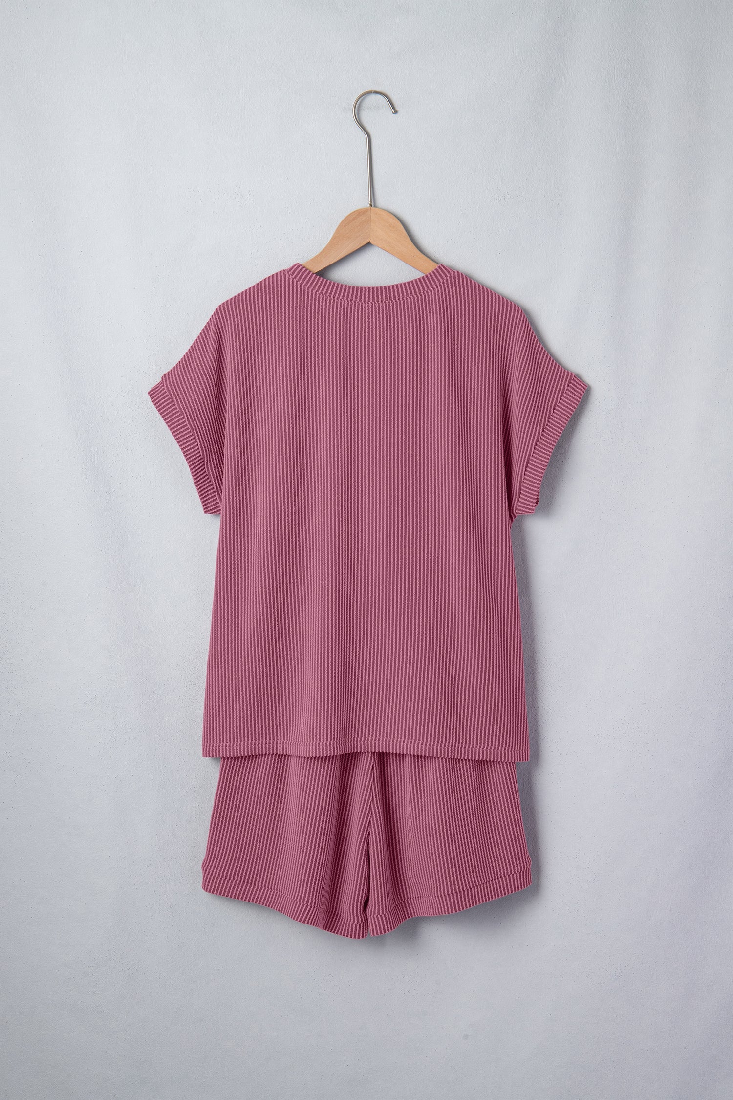 Solid Corded Knit Tee & Drawstring Short Set