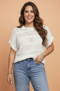 Plus Size Eyelet Hollow Out Dolman Knit Sweater