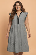 Plus Size Stripe Flutter Sleeve V-Neck Maxi Dress