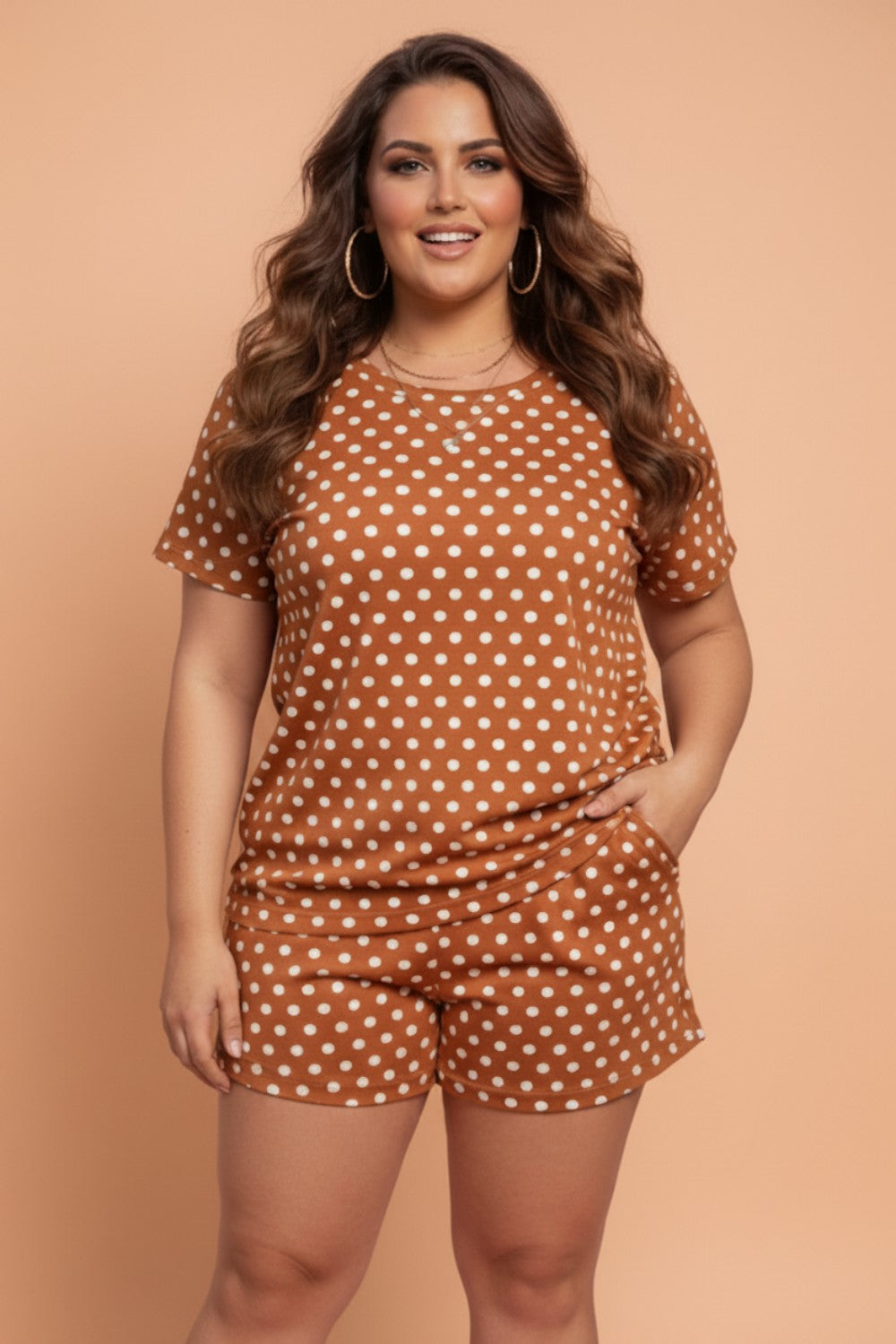 Plus Size Polka Dot Tee & Loose Shorts Set