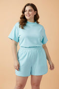 Plus Size Mock Neck Exposed Seam Tunic Top & Shorts Set