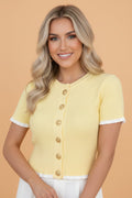 Solid Ribbed Frilled Short Sleeve Sweater Cardigan