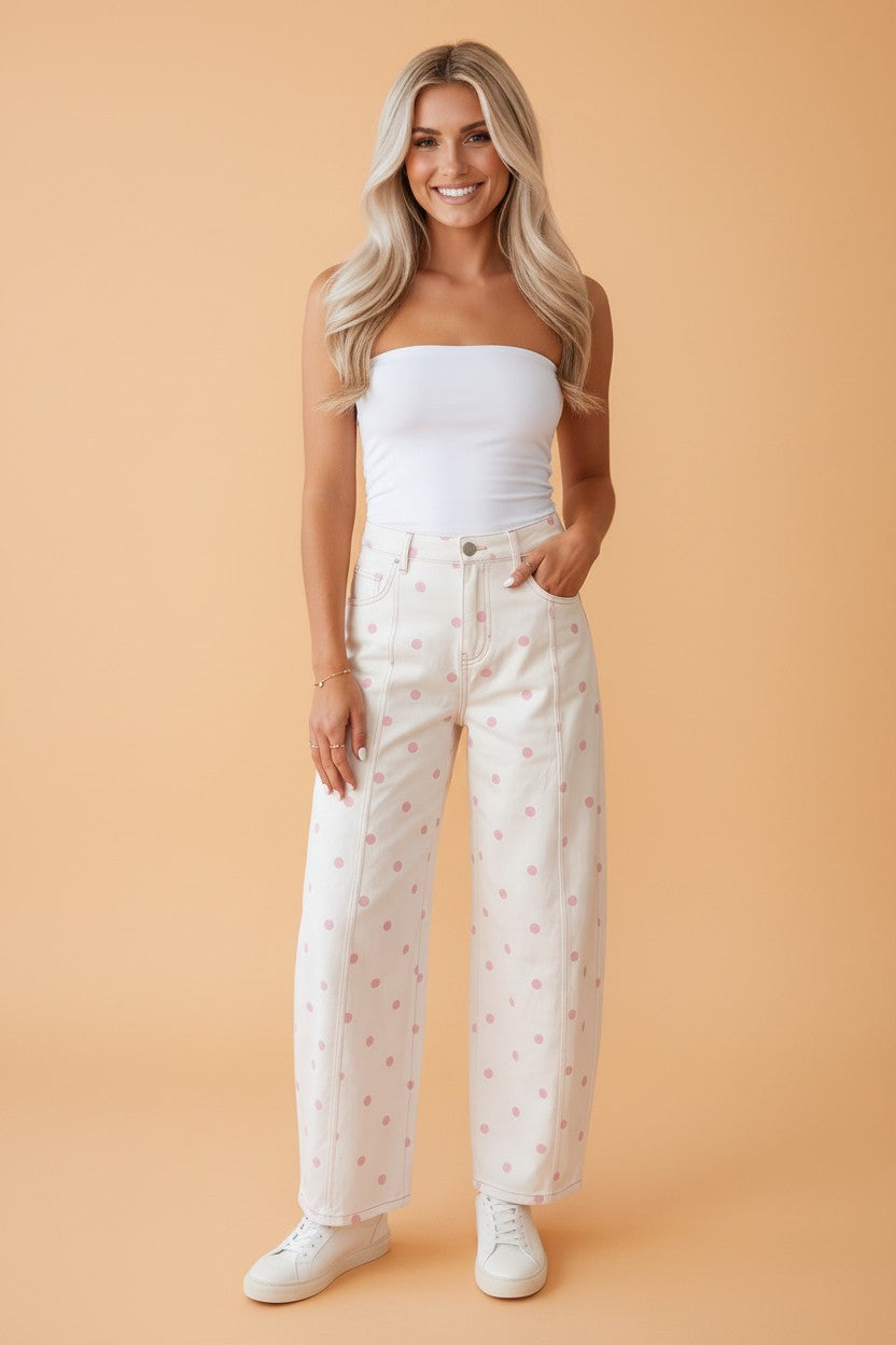 Polka Dot Tailored Seam Ankle Length Jeans