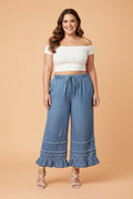 Plus Size Tiered Raw Edge Ruffle Denim Pants