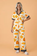 Pumpkin Polka Dot Trim Top & Pants Lounge Set