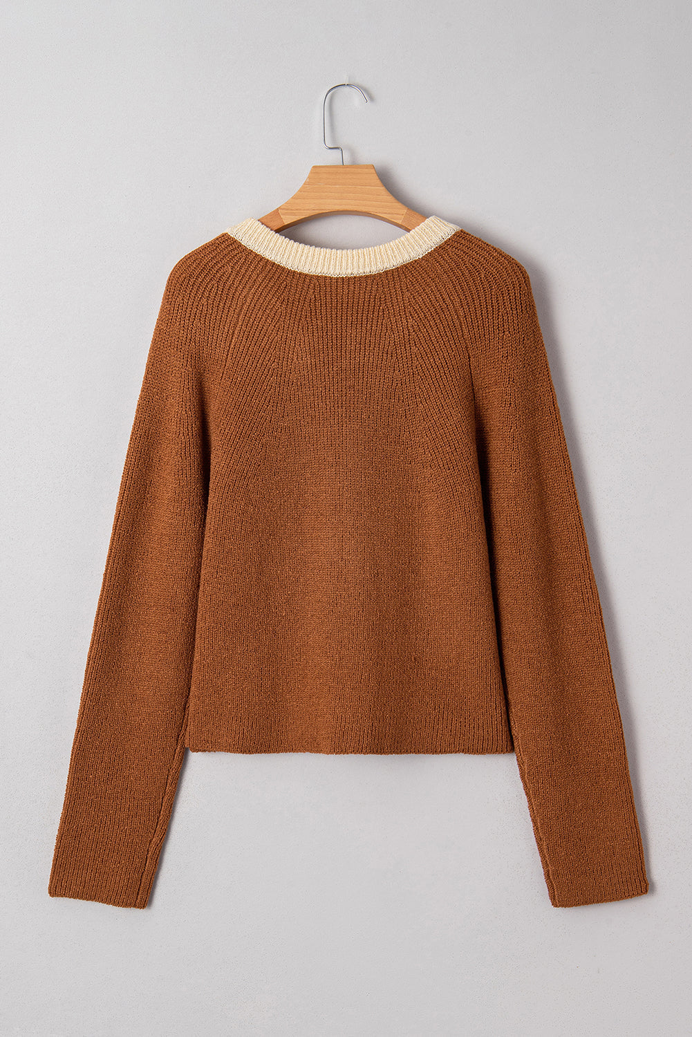 Ember Contrast Color V Neckline Knit Cardigan