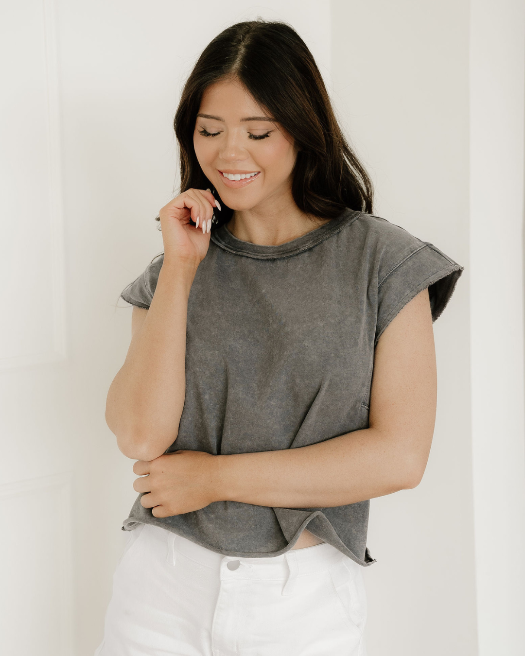 Mineral Wash Boxy Fit Cotton Tank Top - Gray