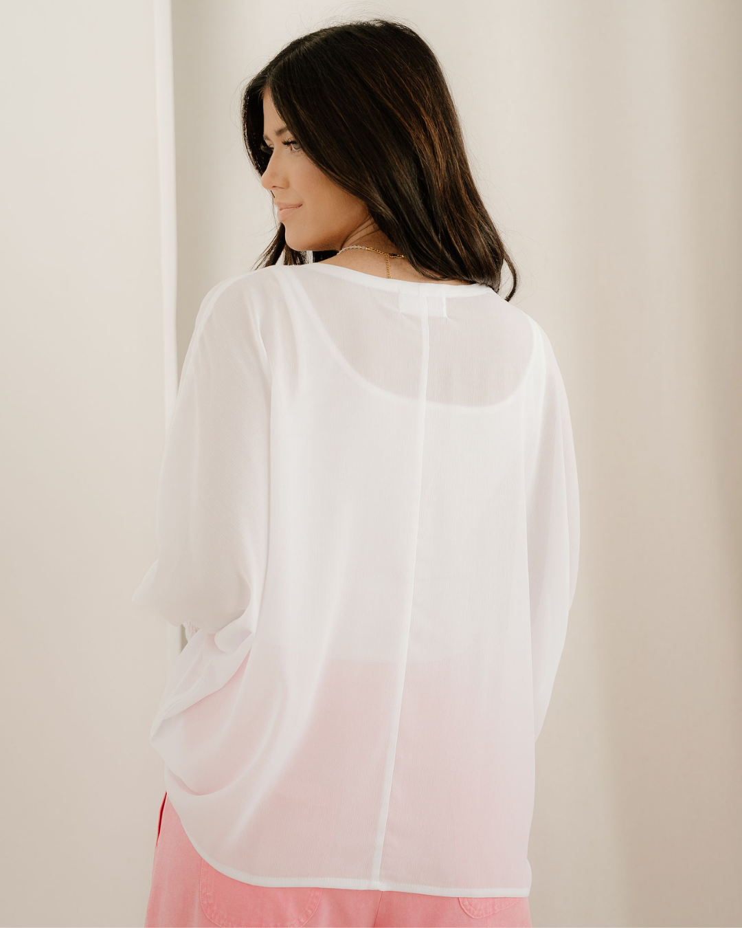 Marley Smocked Cuffs Semi Sheer Long Sleeve Dolman Blouse