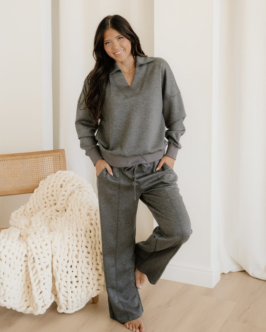 Sylvie Collared V Neck Pullover Sweatshirt Sweatpants Set